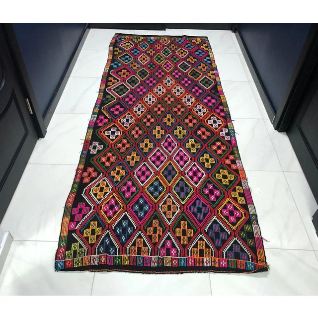 1960s Vintage Colorful Patterned Rug- 3′10″ × 9′8″ For Sale - Image 11 of 11