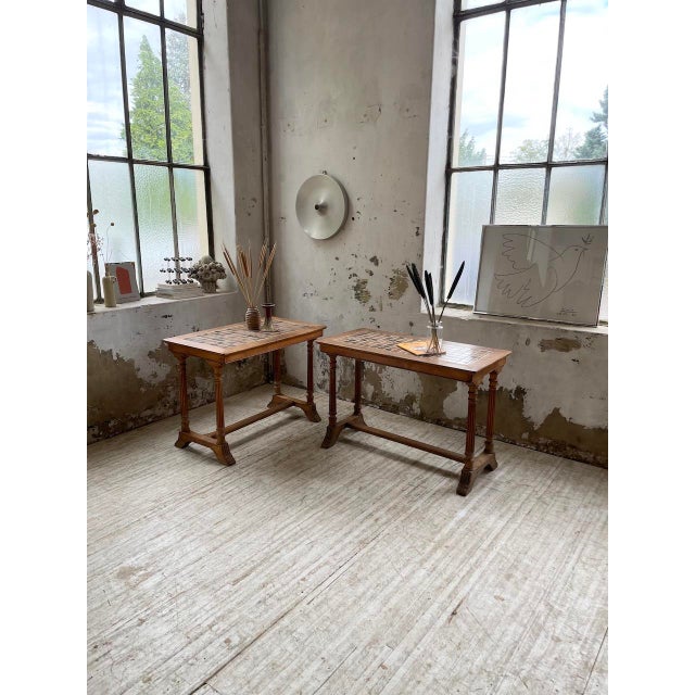 Brown Vintage Bistro Tables in Walnut and Tiles, 1890, Set of 2 For Sale - Image 8 of 18
