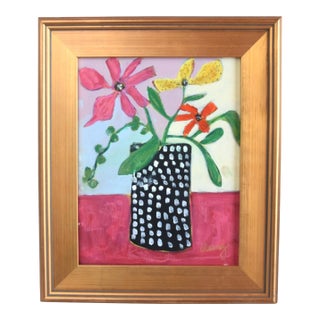 Beautiful Bouquet Flowers Painting, by Ruth Arenz Including the Antiqued Gold Wood Frame For Sale