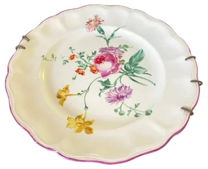 19th Century Faience Plate with Flowers Decor Dish attributed to Luneville, France