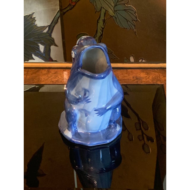 Charming Blue Pottery Frog Pitcher For Sale - Image 4 of 5