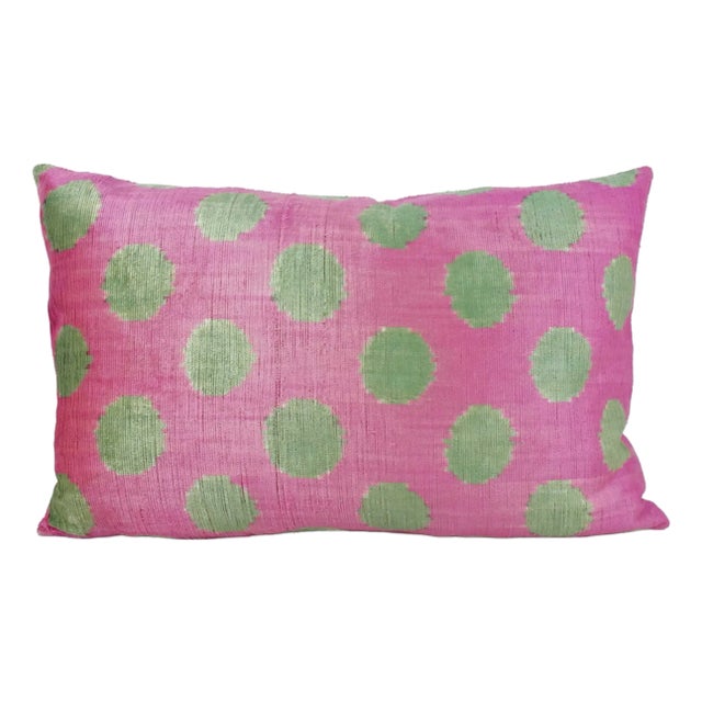 Pink and Chartreuse Silk Velvet Lumbar Pillow For Sale