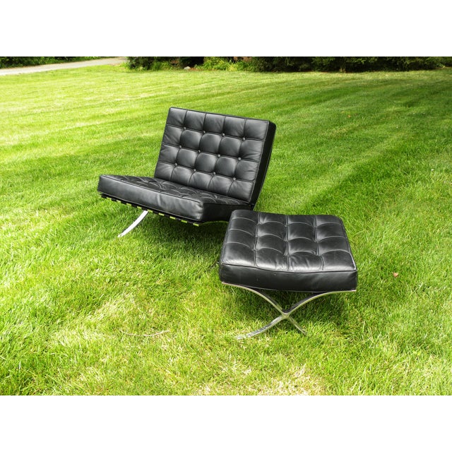 Vintage Leather Barcelona Style Chair and Ottoman Chairish