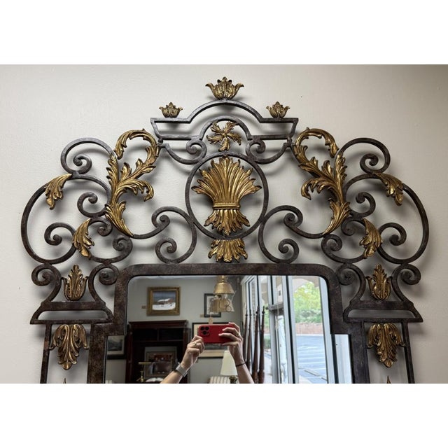La Barge La Barge Large Gilt Bronze & Scrolled Wrought Iron Wall Mirror For Sale - Image 4 of 10