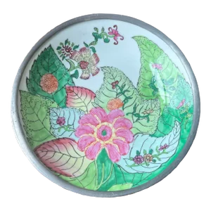 Vintage 1960’s Neiman Marcus Handpainted Tobacco Leaf Dish Plate in Pewter