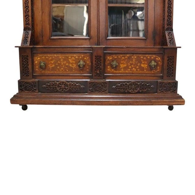 Prometheus Classical Carved Walnut & Figural Inlaid Bookcase C1890 For Sale - Image 13 of 18