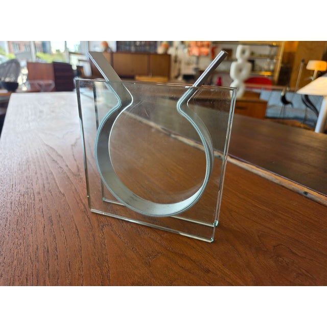 Mid-Century Modern Glass & Silver Metal Spring Holder Add a touch of post-modern minimalism to your tabletop or desk with...