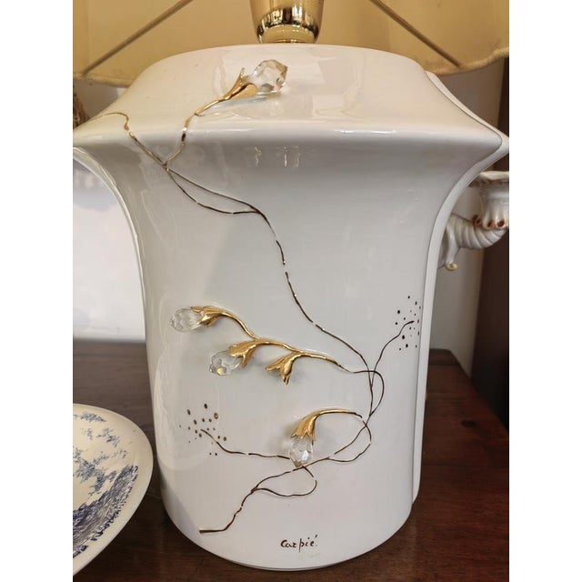 Vintage Table Lamp in Hand Painted Ceramic and Brass, Italy, 1950s For Sale - Image 3 of 15