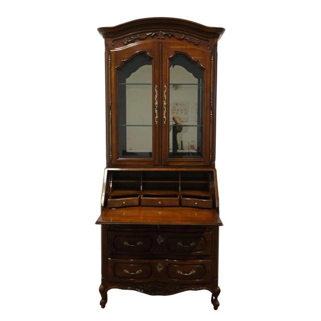 Century Furniture Solid Cherry French Provincial 35" Secretary Desk W. Lighted Display Hutch For Sale In Kansas City - Image 6 of 13