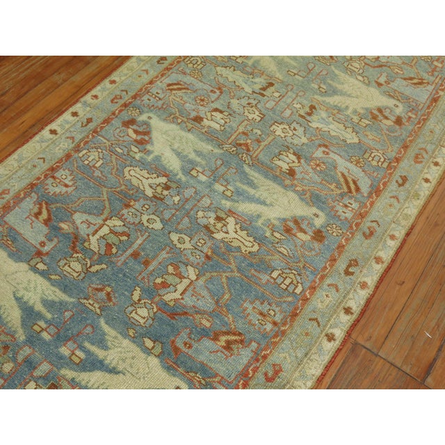 Folk Art 1920s Pictorial Persian Blue Pigeon Malayer Runner For Sale - Image 3 of 6