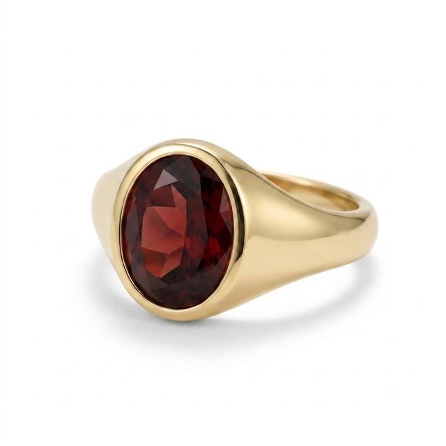 Contemporary Garnet Men's Signet Ring | Chunky Gemstone Signet Ring | January Birthstone Ring Us 7 For Sale - Image 3 of 3
