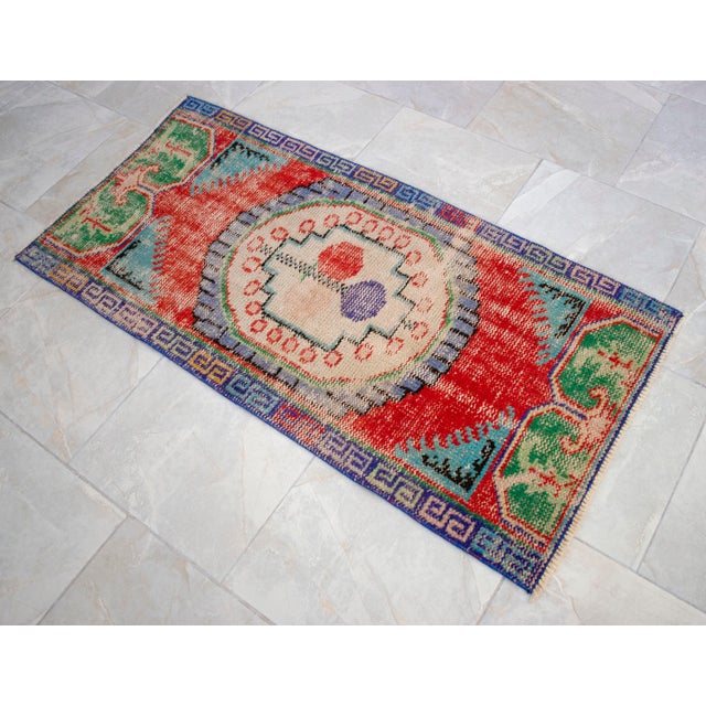 1980s Hand Knotted Turkish Rug. Floral Colorful Small Area Rug, Bath Mat, Kitchen Decor 2'2" X 4'5" For Sale - Image 10 of 13