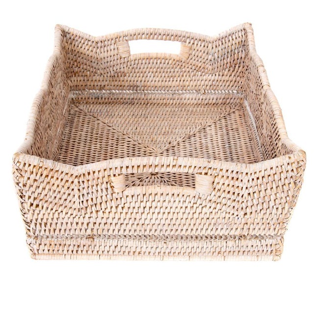 2020s Artifacts Rattan Scallop Collection Shelf Basket in White Wash - 14" For Sale - Image 5 of 9