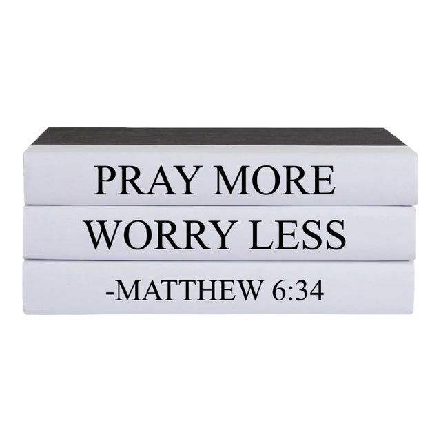 Decorative Books - Quote Book Stack - "Pray More Worry Less" For Sale