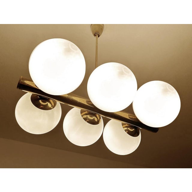 Stilnovo Vintage Glass Globe Pendant Light in the style of Stilnovo, 1950s For Sale - Image 4 of 18