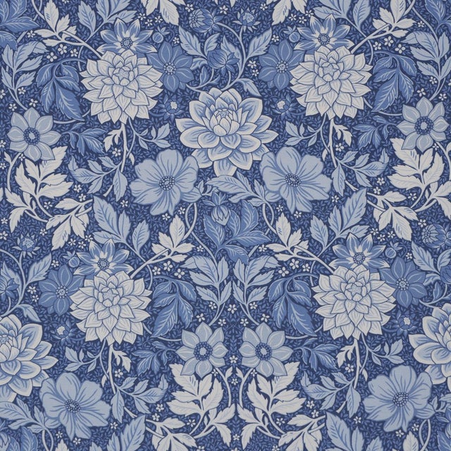 English Sample - Boråstapeter Dahlia Garden Fabric In Blue And White For Sale - Image 3 of 5