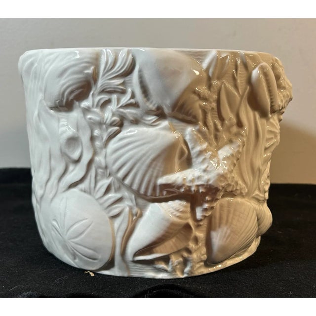 Beautiful Vintage Shell form Italian grotto style glazed white pottery planter.