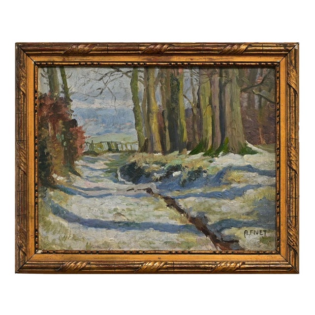 French Vintage Framed Winter Landscape Painting For Sale