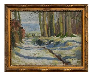 French Vintage Framed Winter Landscape Painting