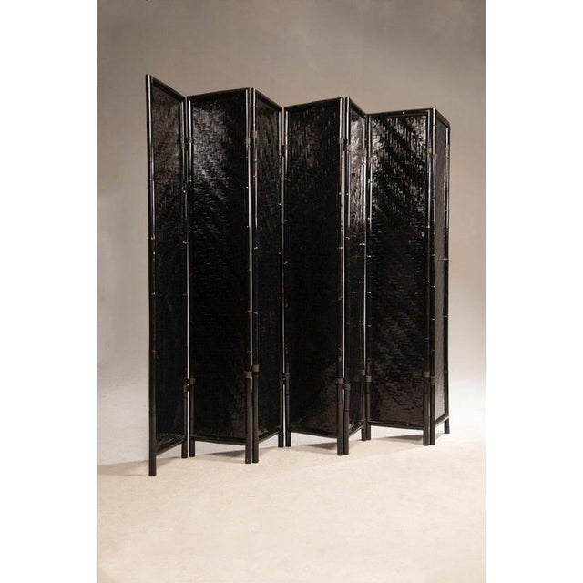 Italian Black-Painted Bamboo Folding Screen, 1970s For Sale - Image 4 of 14