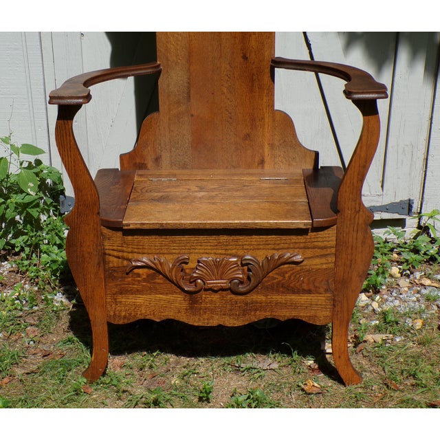 Antique Arts & Crafts Solid Oak Hall Tree Entry Bench Beveled Mirror Coat Rack For Sale - Image 10 of 14