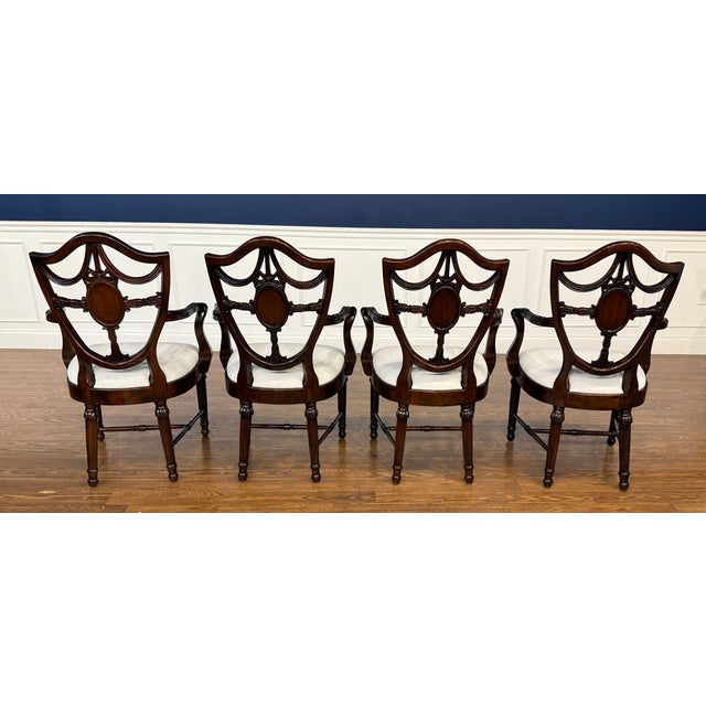 Set of Four Inlaid Shieldback Dining Chairs With Arms - Showroom Samples For Sale In Atlanta - Image 6 of 12