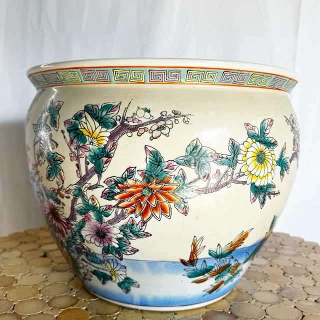 Chinese Hand Painted Porcelain Fishbowl Vase/Planter For Sale - Image 4 of 8