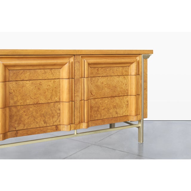 1960s 1960s Vintage Burl Wood and Brass Dresser by j.l. Metz For Sale - Image 5 of 13
