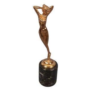 Bronze Statue of a Woman in Pose on a Marble Base, 1970s For Sale