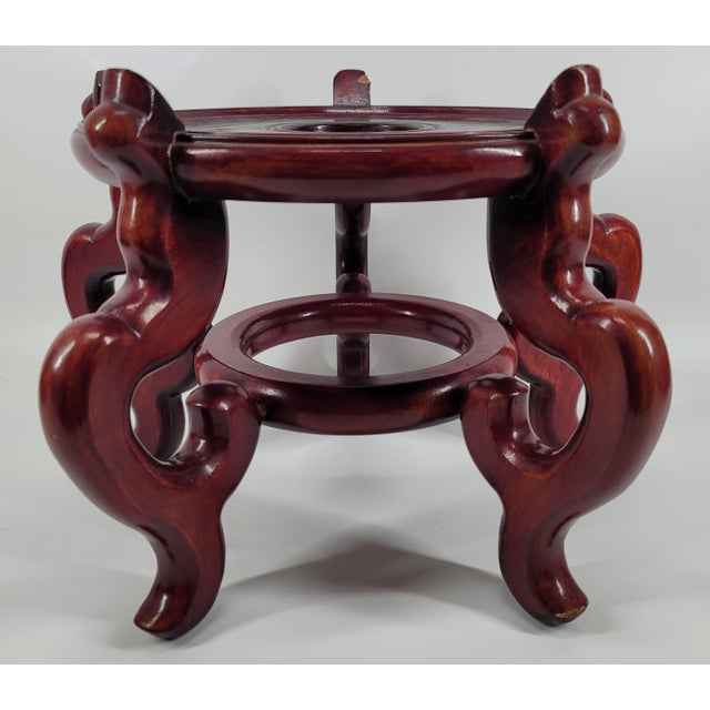 Grand 40" Vintage Blue & White Chinoiserie Floor Vase & Carved Stand For Sale - Image 12 of 17