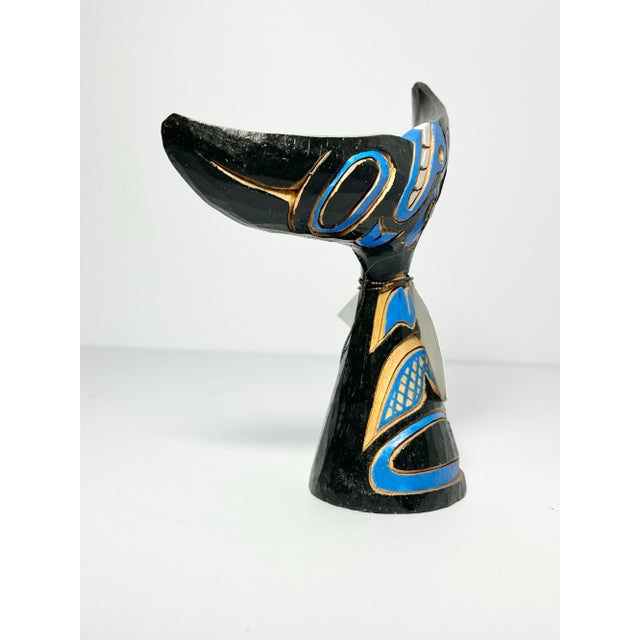 2010s Northwest First Nation Blue Black Hand Carved Painted Formline Whale Tail For Sale - Image 5 of 8