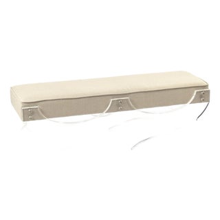 Melodie Natural Linen Bench with Acrylic X Base For Sale