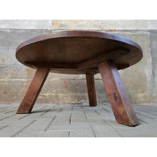 Brown Large Mid-Century Modern Round Oak Coffee Table, 1970s For Sale - Image 8 of 13