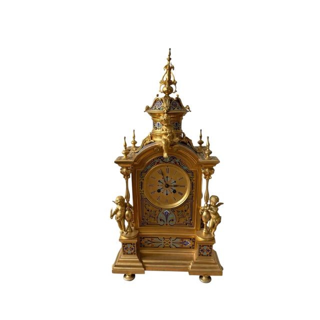 The clock is in excellent condition. Not tested but ticks. It weighs 26 lbs. An exquisite Renaissance style clock by the...