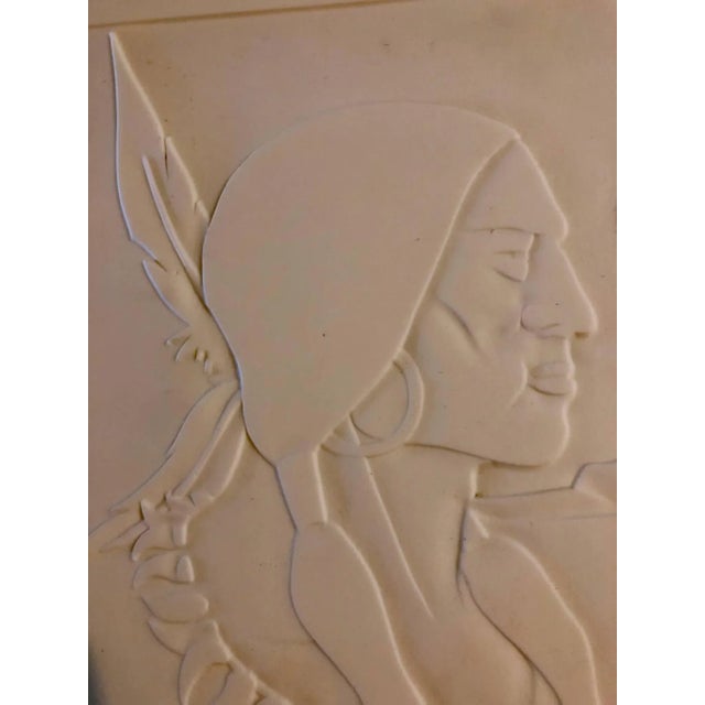 Abraham Harriton Milk Glass Carved Sculpture Panel Cowboy Indian WPA Artist Americana, 1940s For Sale - Image 4 of 7