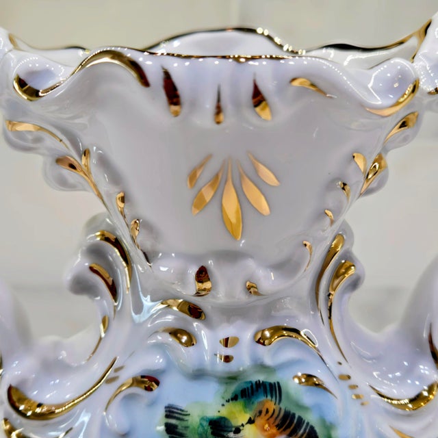 Mid-Century Italian Capodimonte Figural Porcelain Urn Vase With Gold Gilt For Sale - Image 9 of 12