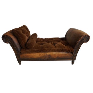 French Distressed Leather Adjustable Loveseat or Daybed, 1900s For Sale