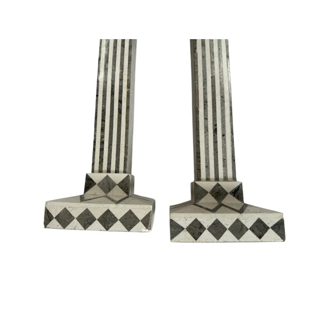 1990s Vintage Tavola Grey & White Marble Candlesticks- a Pair For Sale In Miami - Image 6 of 11