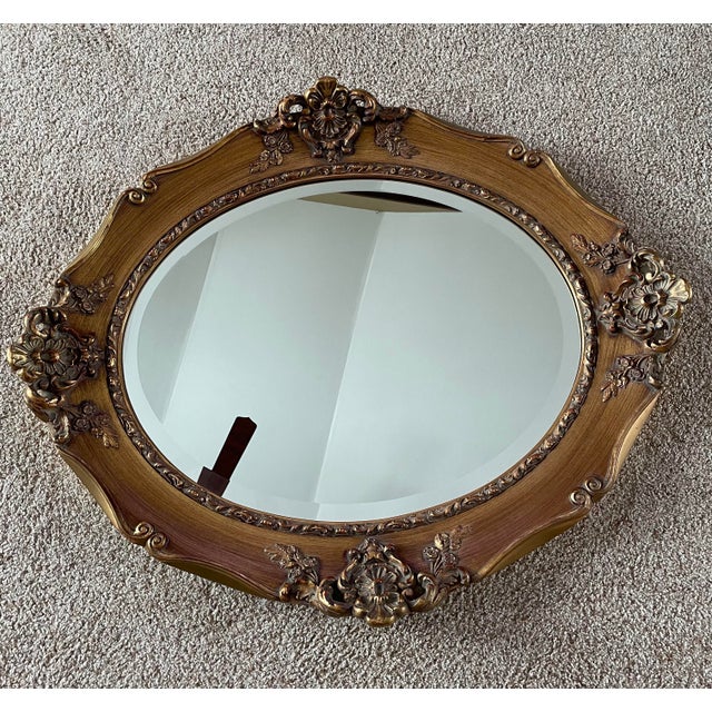 Vintage Mid 20th Century J. A. Olson Company Oval Beveled Wood Mirror