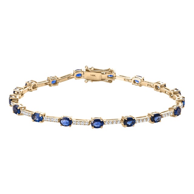 Chic Wedding 14k Yellow Gold Blue Sapphire Bracelet For Sale