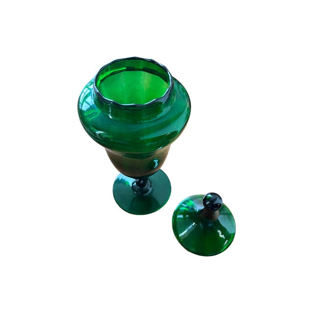 Empoli Vintage Green Empoli Glass Apothecary Jar Circus Tent Italian Italy 1960s For Sale - Image 4 of 7