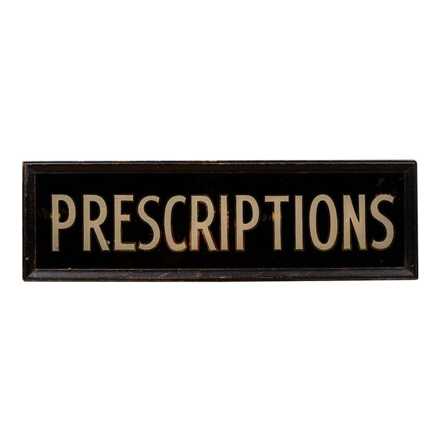 Reverse Painted Glass Prescriptions Pharmacy Sign For Sale