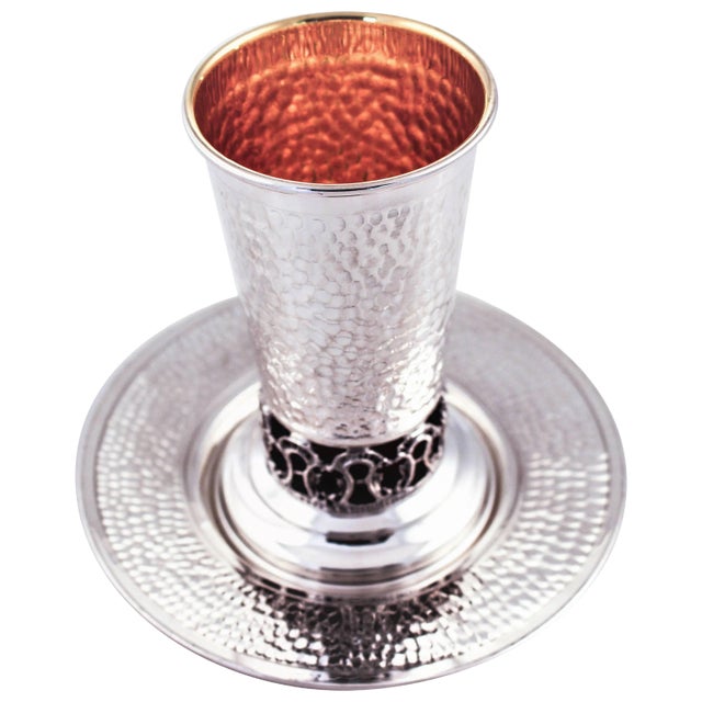 Hammered Sterling Cup and Plate For Sale