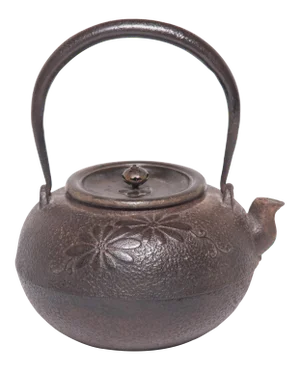 Japanese Meiji Iron Teapot With Chrysanthemum Blossoms