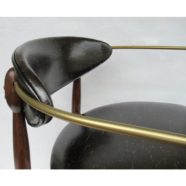 C.1950's Dan Johnson for Selig of Denmark, Walnut & Brass "Viscount" Accent/Lounge Chair With Brentano Textile For Sale - Image 14 of 18
