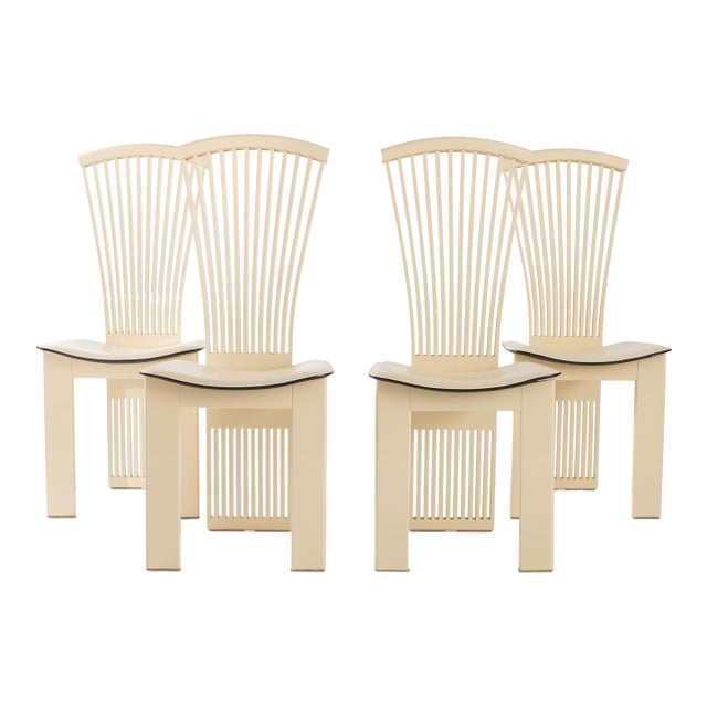 1980s Set of 4 White Lacquer and Leather Attributed to Pietro Costantini Italian Dining Chairs For Sale