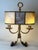 1950s Large Florentine Gilt Iron Two-Light Table Lamp with Leather and Tapestry Shade, 1950s For Sale - Image 5 of 18