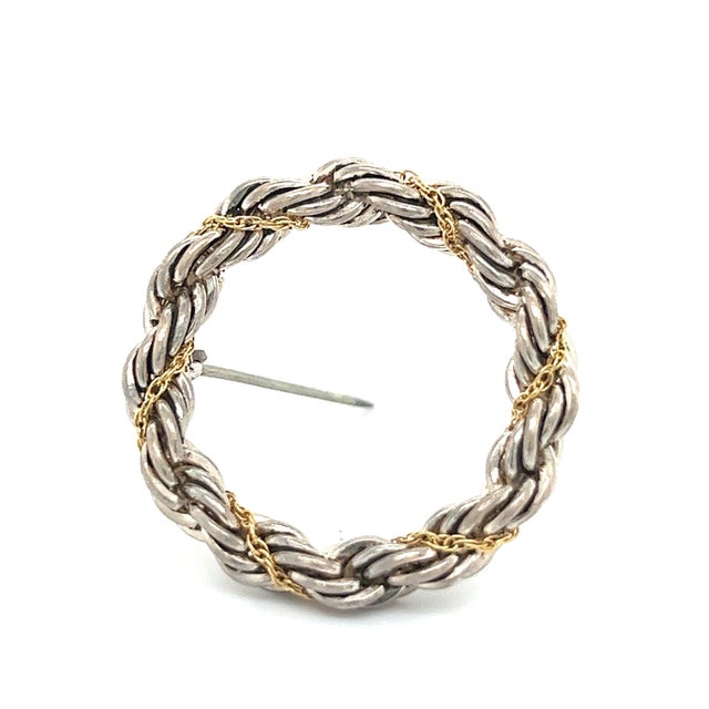 Traditional 1990s Tiffany & Co Estate Circle Wreath Brooch 18k G + Silver For Sale - Image 3 of 8