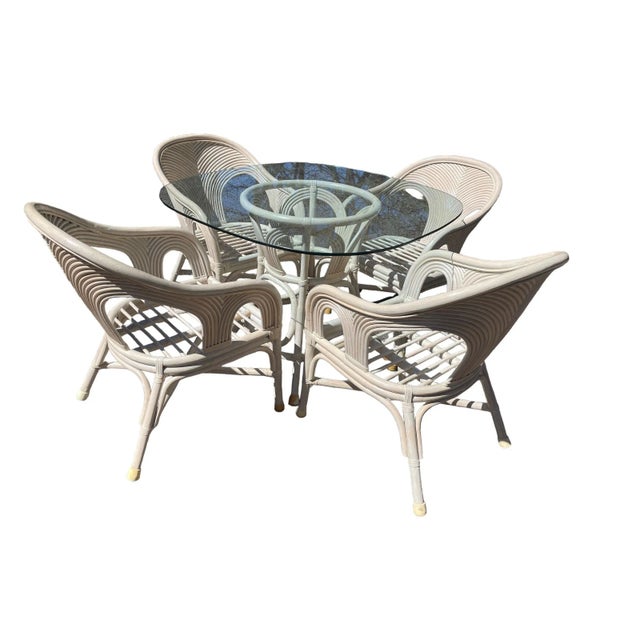 Vintage Coastal Dining Set Mid 20th Century Pencil Reed Cerused Rattan Dining Set in the Style of Gabriella Crespi For Sale - Image 11 of 12