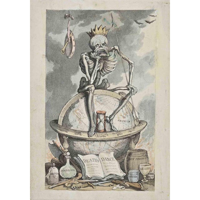 Etching realized by Thomas Rowlandson as frontispiece of "The English Dance of Death". Printed by J. Diggins and published...